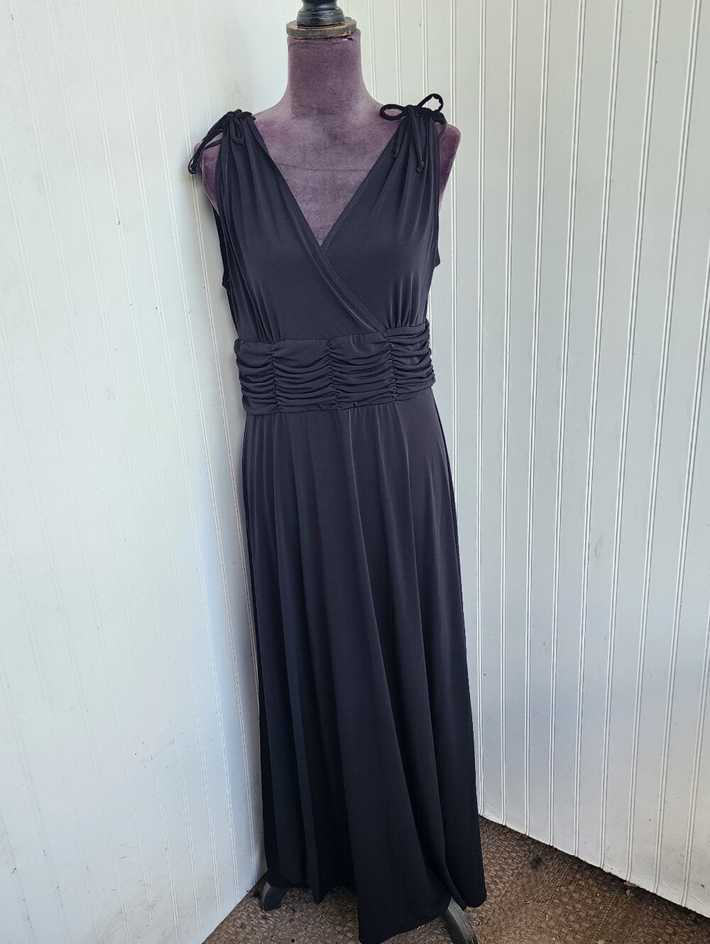 AA Studio Black Grecian Style Maxi Long Dress Classic Ruched Waist Sleveless 14
